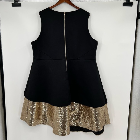Eloquii plus size black & Gold Sequin Pique Dress sleeveless back zipper size 26 - Picture 3 of 11
